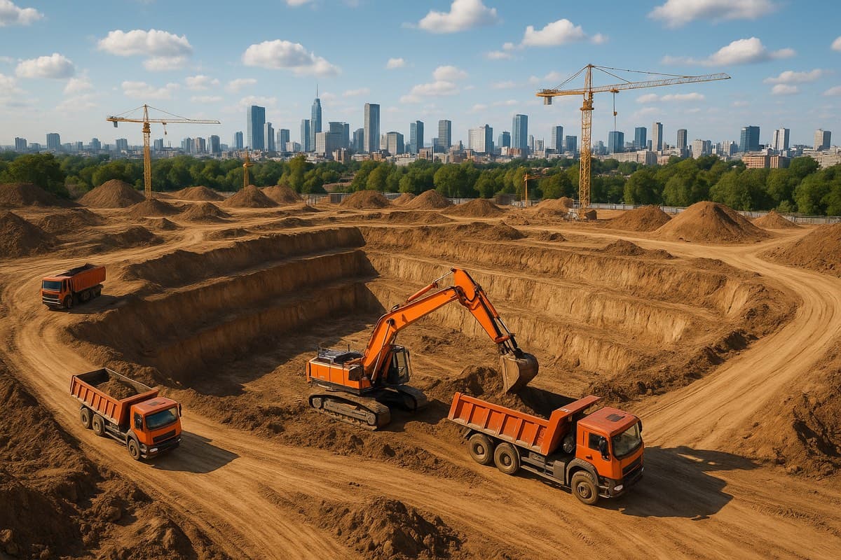 Excavation site with equipment