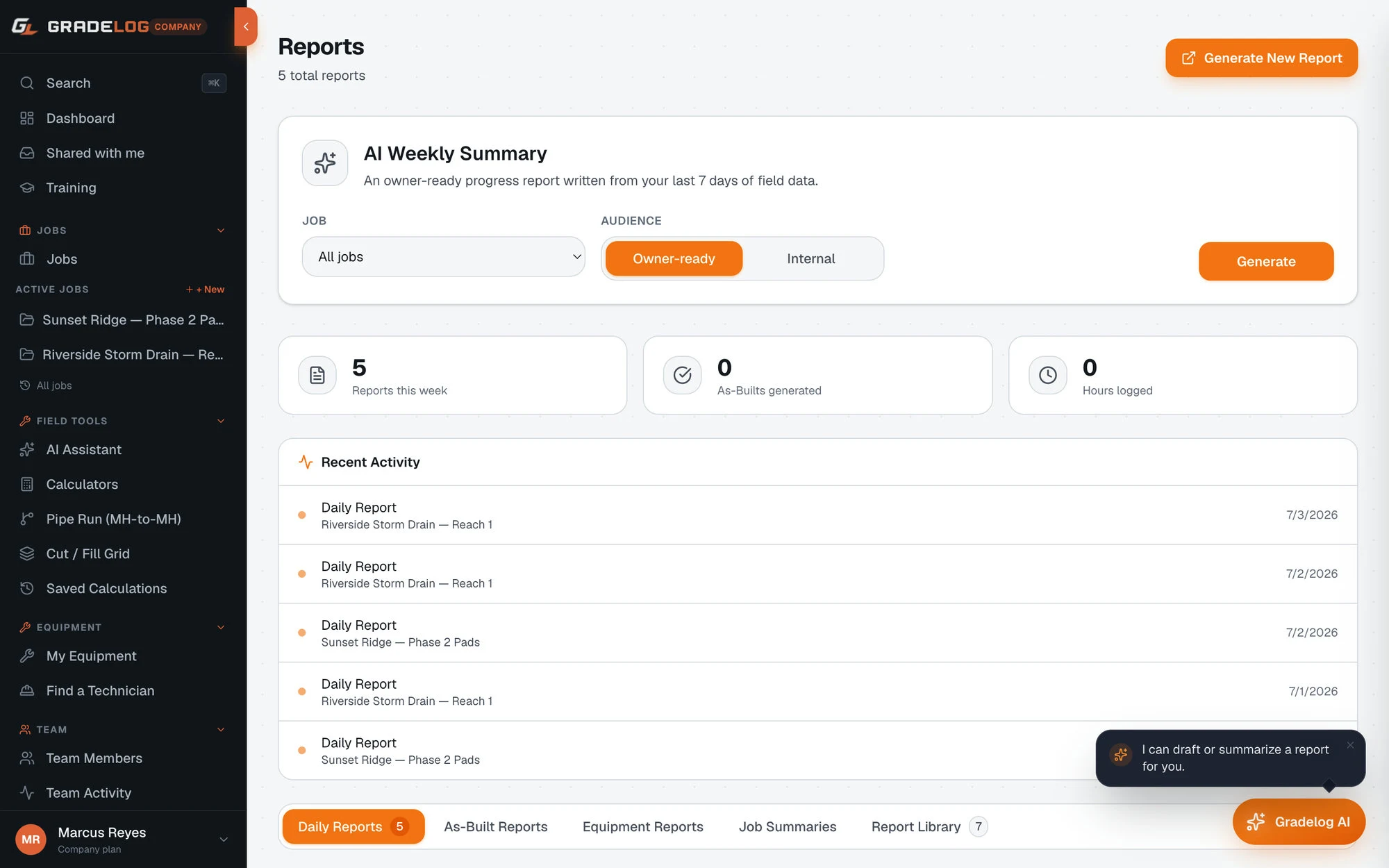 Gradelog shared report view showing inspector approval workflow with no login required